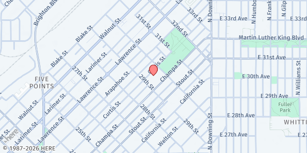 Map showing Denver Food Rescue- Family Star NE at 2940 Curtis St., Denver, CO