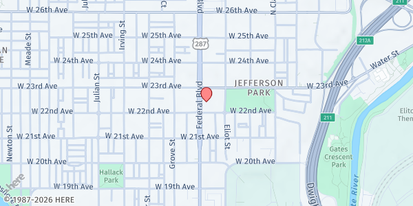 Map showing Denver Food Rescue- Family Star NW at 2246 Federal Blvd., Denver, CO