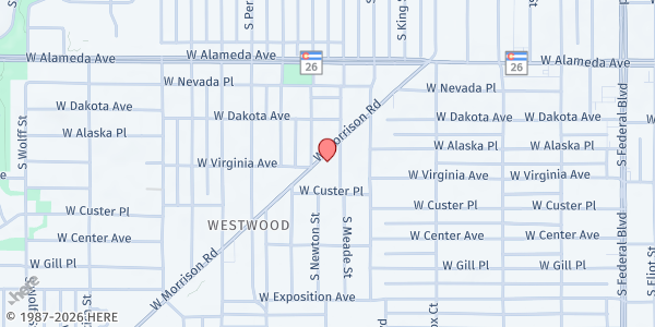 Map showing Denver Food Rescue- Re:Vision at 3738 Morrison Rd., Denver, CO