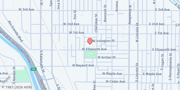 Map showing Denver Inner City Parish - Mobile Food Market - Hirschfeld Towers at 333 W Ellsworth Ave, Denver, CO