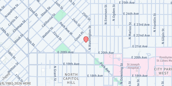 Map showing Denver Inner City Parish - Mobile Food Market - Thomas Bean Towers at 2350 Cleveland Pl, Denver, CO