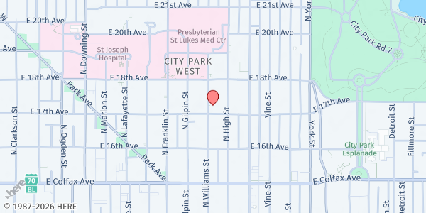 Map showing Denver Inner City Parish - Mobile Food Market - Thomas Connole Apartments at 1710 N Williams St, Denver, CO