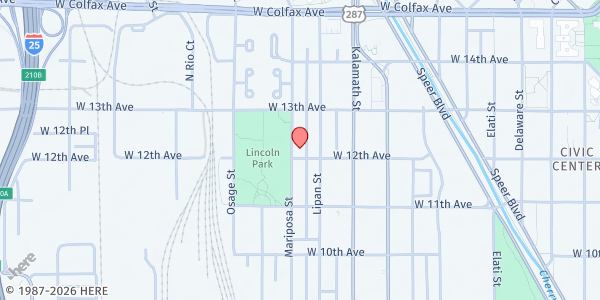 Map showing Denver Inner City Parish at 1212 Mariposa St, Denver, CO