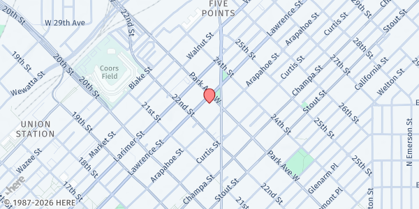 Map showing Denver Rescue - Lawrence at 2222 Lawrence St, Denver, CO