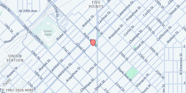 Map showing Denver Rescue Mission - Lawrence Street Community Center at 2222 Lawrence St., Denver, CO