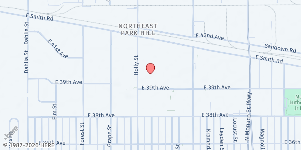 Map showing Denver Rescue Mission - Ministry Outreach Center at 5725 E. 39th Ave., Denver, CO