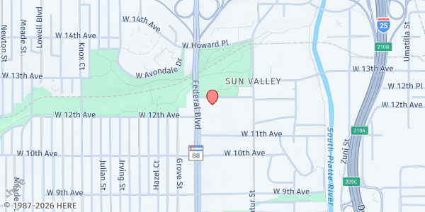 Map showing DHS CORE Pantry - TM at 1200 Federal Blvd., Denver, CO