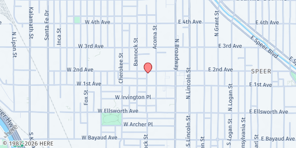 Map showing Episcopal Church of St. Peter and St. Mary at 126 W. 2nd Ave., Denver, CO