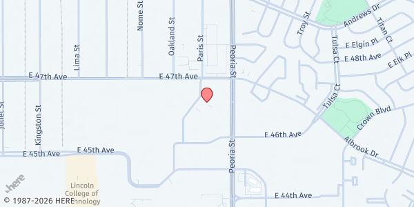 Map showing Family Preservation Family Support - Food Distribution Center at 4685 Peoria St #201, Denver, CO