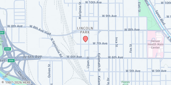 Map showing Father Woody's Haven of Hope at 1101 W. 7th Ave., Denver, CO