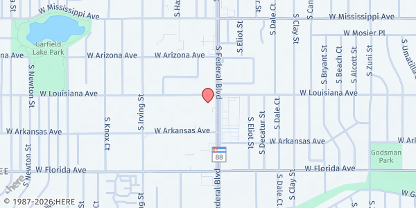 Map showing Federico F. Pena Southwest Family Health Center at 1339 S Federal Blvd, Denver, CO