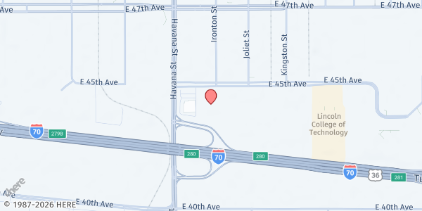 Map showing Food Bank of the Rockies - Denver at 10700 E 45th Ave, Denver, CO