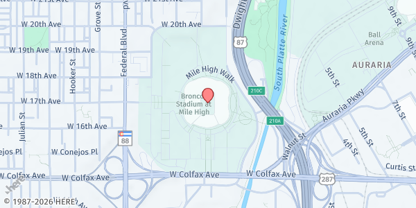 Map showing Food Bank of the Rockies Mobile Pantry - Sun Valley (Empower Field) at Empower Field Lot E, Denver, CO