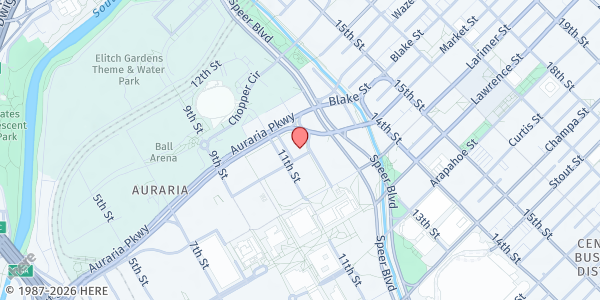 Map showing Food For Thought - Denver at 1190 Auraria Pkwy, Denver, CO