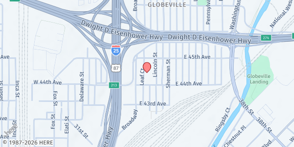 Map showing Garden Place Academy at 4425 Lincoln St, Denver, CO