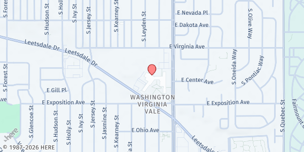 Map showing George Washington High School at 655 S Monaco St Pkwy, Denver, CO