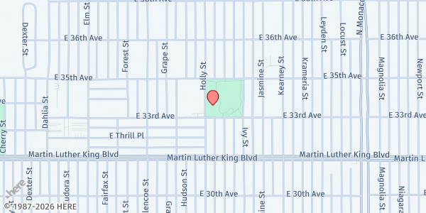 Map showing Hiawatha Davis Jr Recreation Center at 3334 Holly St., Denver, CO