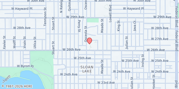 Map showing Jewish Family Services- Francis Heights at 2626 Osceola St, Denver, CO