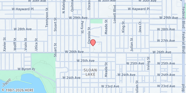 Map showing Jewish Family Services- Francis Heights at 2626 Osceola St, Denver, CO