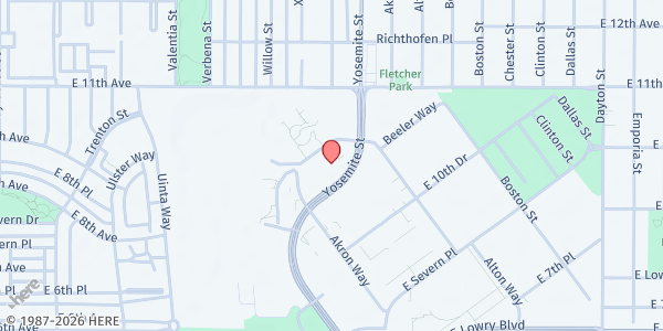 Map showing Jewish Family Services- Lowry Health Clinic at 1001 Yosemite St, Denver, CO