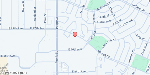 Map showing Jewish Family Services- Montbello Family Health Center at 12600 Albrook Dr, Denver, CO