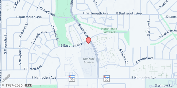 Map showing Jewish Family Services - Weinberg Food Pantry at 3201 S Tamarac Dr, Denver, CO
