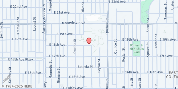 Map showing JFS- Mosaic Campus at 7150 Montview Blvd, Denver, CO