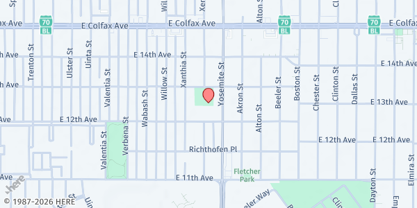 Map showing Kaizen Community Pop-up- New Freedom Park at 8806 E 13th Ave, Denver, CO