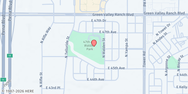 Map showing KIPP Northeast Denver Middle School at 4635 Walden St., Denver, CO