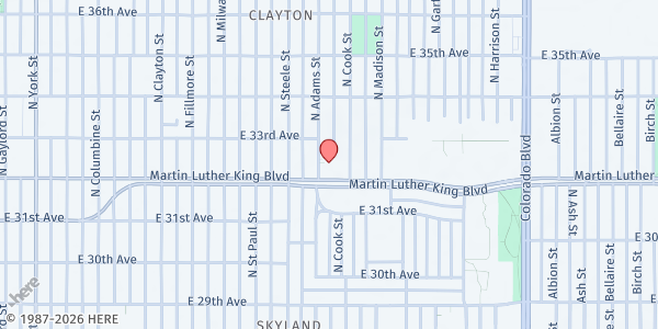 Map showing Macedonia Baptist Church at 3240 Adams St., Denver, CO