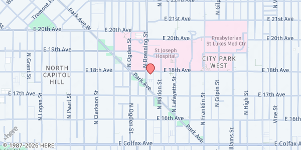 Map showing Metro Caring at 1100 E 18th Ave, Denver, CO