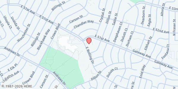 Map showing Montbello True Light Baptist at 14333 Bolling Dr, Denver, CO