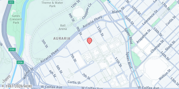 Map showing MSU Denver Student Food Bank- Rowdy's Corner at 900 Auraria Pwky., Denver, CO