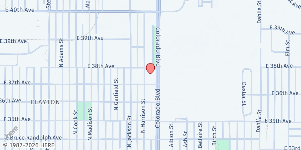 Map showing New Hope Baptist Church at 3701 Colorado Blvd., Denver, CO