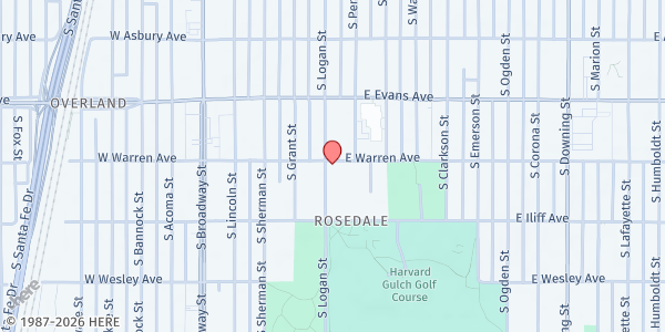 Map showing Our Lady of Lourdes Catholic Church at 2200 S. Logan Street, Denver, CO