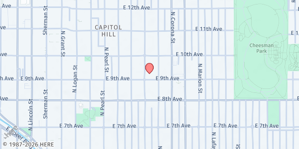 Map showing Our Saviors Lutheran Church at 915 E. 9th Ave., Denver, CO