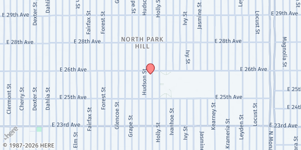 Map showing Park Hill Food Pantry at 5500 E. 26th Ave., Denver, CO