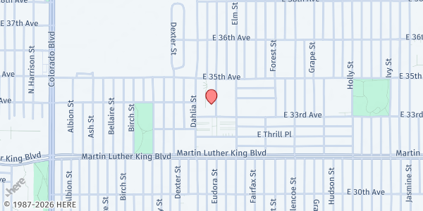 Map showing People's Pantry at 3401 Eudora St, Denver, CO