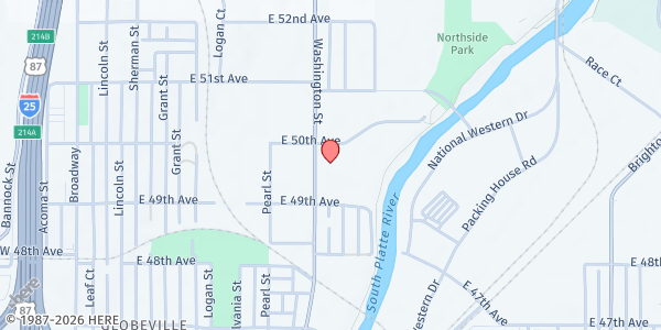 Map showing Project Angel Heart - Denver at 4950 Washington St Suite 200, Denver, CO