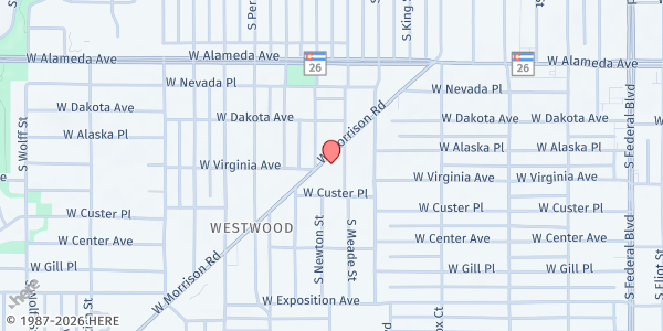 Map showing Re:Vision at 3738 Morrison Rd., Denver, CO