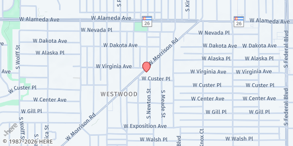 Map showing Re:Vision Farmer's Market at 3738 Morrison Rd, Denver, CO