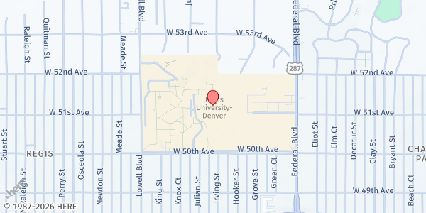 Map showing Regis University at 3333 Regis Blvd, Denver, CO