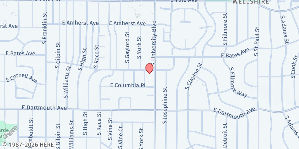 Map showing Rooted & Flow at 3021 S University Blvd, Denver , CO