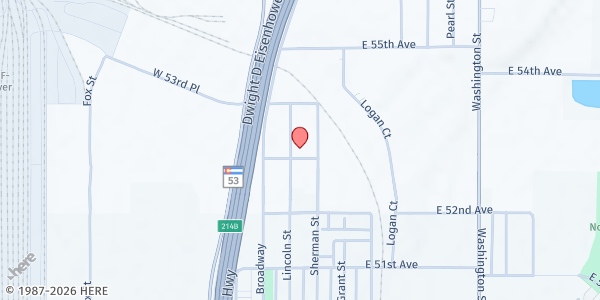 Map showing Rose of Sharon Food Bank at 5306 Lincoln St., Denver, CO