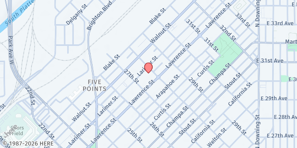 Map showing Sacred Heart Church at 2760 Larimer St., Denver, CO
