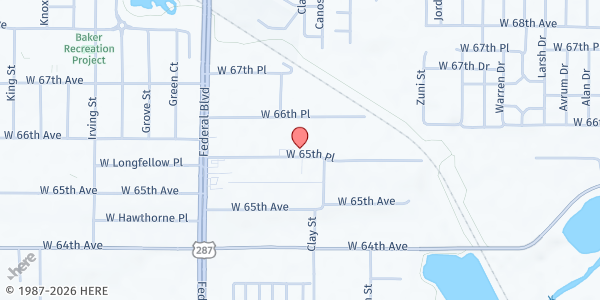 Map showing Salvation Army Denver West Adams at 2821 W 65th Pl, Denver, CO