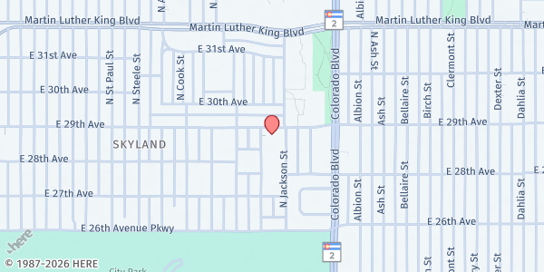 Map showing Scott United Methodist Church at 2880 Garfield St., Denver, CO