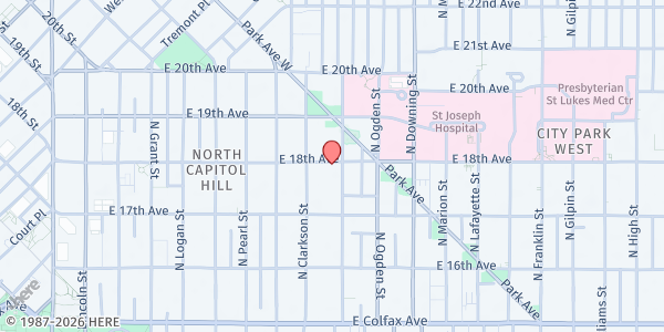 Map showing Senior Support Services- Volunteers of America at 846 E. 18th Ave., Denver, CO