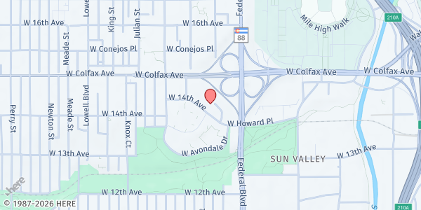 Map showing Servicios de la Raza at 3131 W. 14th Ave., Denver, CO