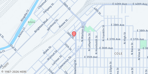 Map showing Sharing & Caring Ministries at 3739 N Downing St, Denver, CO